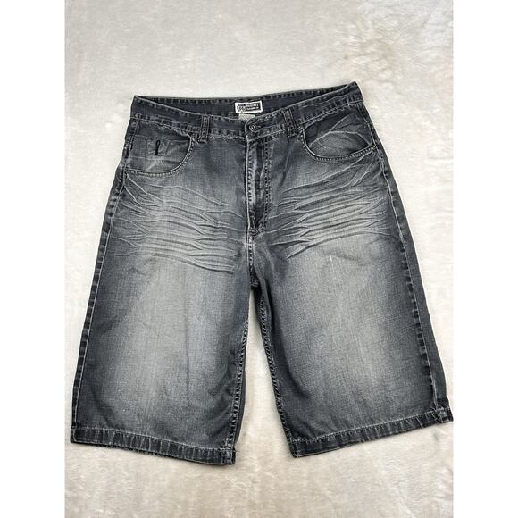 Vtg Y2K Route 66 Denim Shorts Mens Sz 36 Washed Out Black Wide Leg Baggy Skater - Picture 1 of 7
